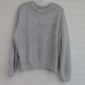 NWOT MessBebe UK Metallic Silver Eyelash Pullover Sweater Size Medium/Large
